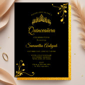 Minimalistische moderne zwarte gouden Quinceanera Kaart