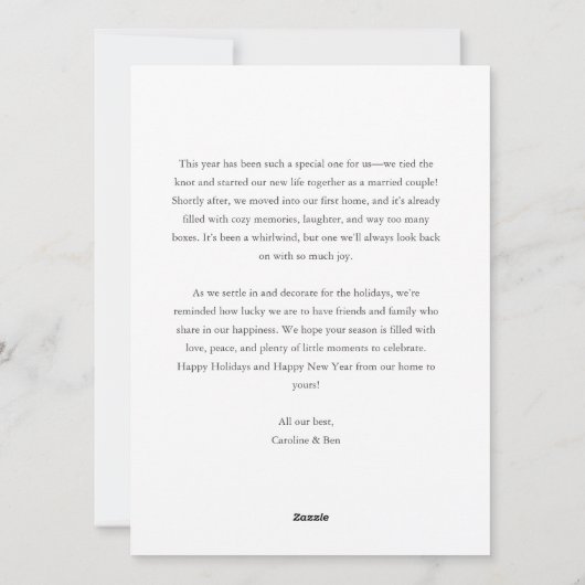 Minimalistische moderne zwarte nieuwjaarsfototrouw feestdagenkaart (Achterkant)