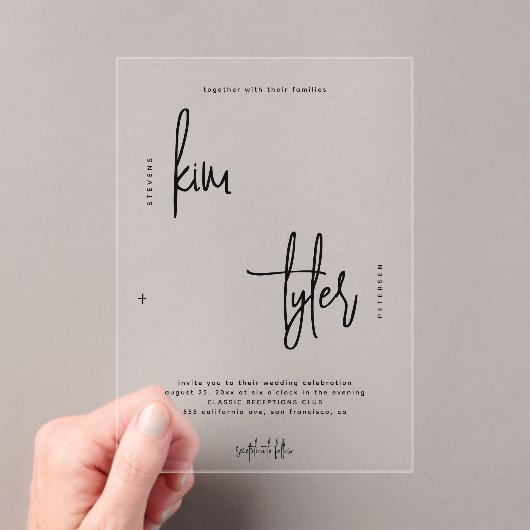 Minimalistische moderne zwarte script duidelijke b acryl uitnodigingen (Insitu (Draagbaar))