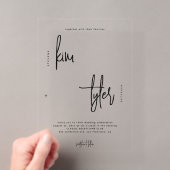 Minimalistische moderne zwarte script heldere trou acryl uitnodigingen (Insitu (Draagbaar))