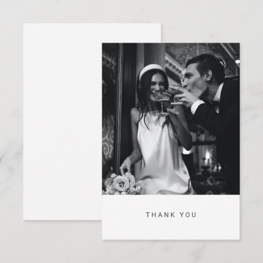 Minimalistische moderne zwarte Typografie Foto Wed Bedankkaart (Voorkant / Achterkant)