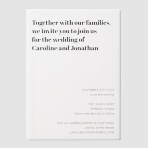 Minimalistische moderne zwarte witte eenvoudige tr vellum uitnodigingen