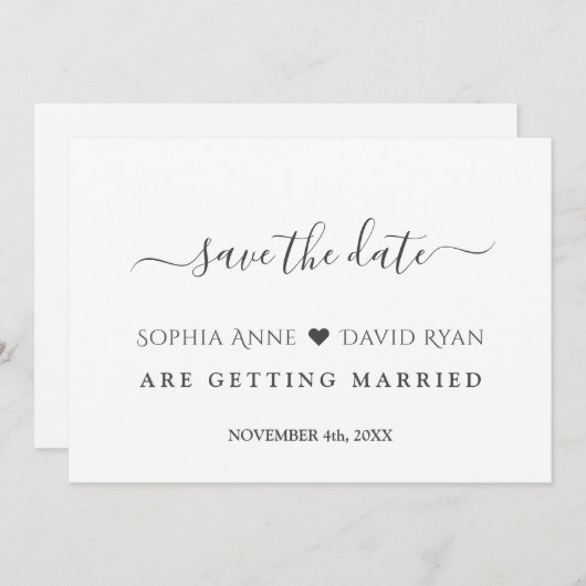 Minimalistische moderne zwarte witte kalligrafie b save the date (Voorkant / Achterkant)