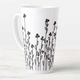 Minimalistische moderne zwarte witte krabbel bloem latte mok