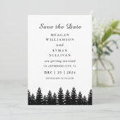 Minimalistische Moderne Zwarte Witte Winter Huweli Save The Date (Staand voorkant)