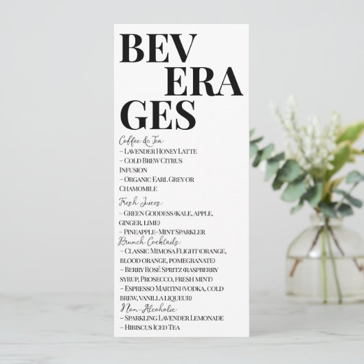 Minimalistische Moederdag Brunch Dranken Menu (Staand voorkant)