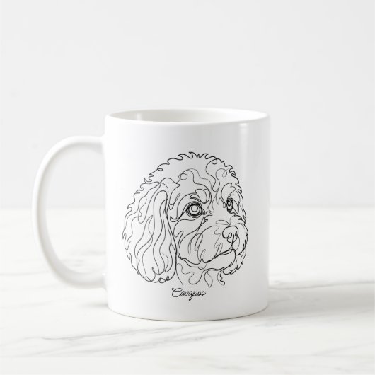 Minimalistische monochrome Cavapoo Cavoodle lijnte Koffiemok (Links)