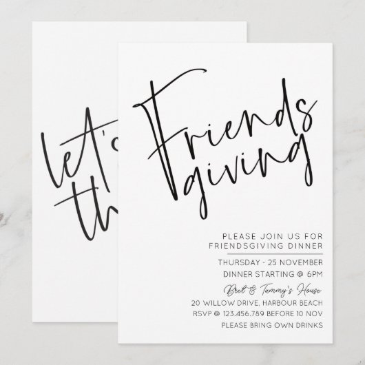 Minimalistische monochrome Friendsgiving uitnodigi Kaart (Voorkant / Achterkant)