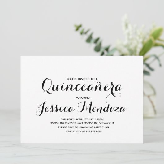 Minimalistische monochrome gouden Quinceañera Swee Kaart (Staand voorkant)