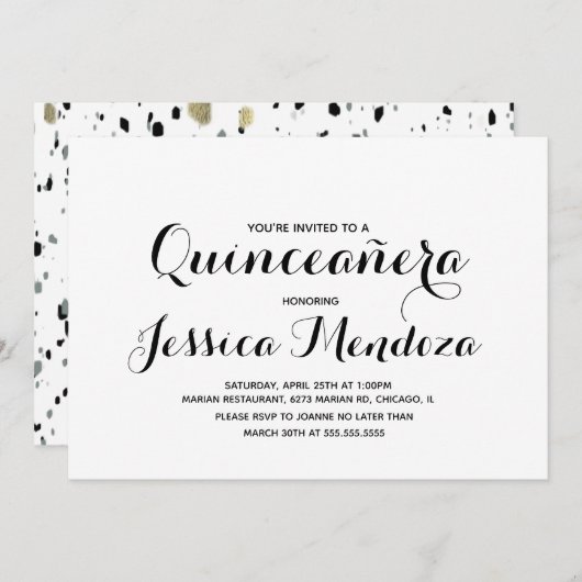 Minimalistische monochrome gouden Quinceañera Swee Kaart (Voorkant / Achterkant)