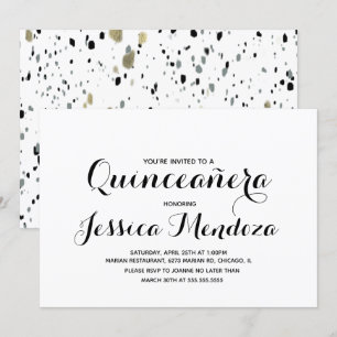 Minimalistische monochrome gouden Quinceañera Swee Kaart