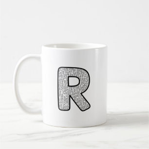 Minimalistische monochrome letter R kunst mok
