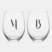 Minimalistische Monogram Aangepaste Huwelijkspaar Wijnglas Zonder Voet (Voorkant)