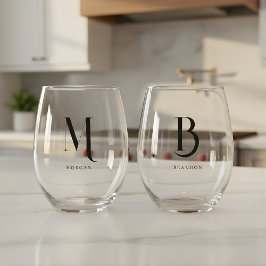 Minimalistische Monogram Aangepaste Huwelijkspaar  Wijnglas Zonder Voet