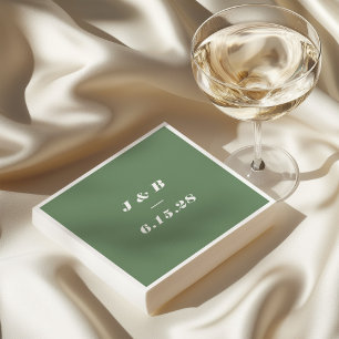 Minimalistische Monogram Aardse Groene Trouwgewoon Servet