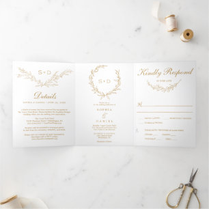 Minimalistische Monogram All-in-One Wedding Invita Drieluik Uitnodiging