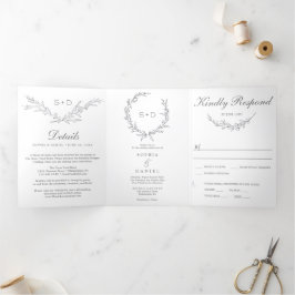 Minimalistische Monogram All-in-One Wedding Invita Drieluik Uitnodiging