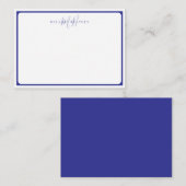 Minimalistische Monogram Blau Gebogen Rand Notitiekaartje (Voorkant / Achterkant)