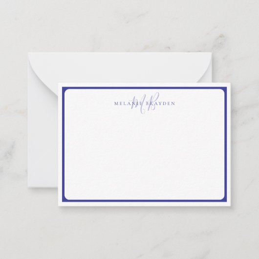 Minimalistische Monogram Blau Gebogen Rand Notitiekaartje (Voorkant)