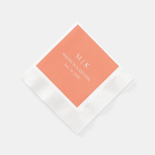 Minimalistische Monogram Bruiloft Koraal Peach Coc Servet (Hoek)