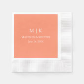 Minimalistische Monogram Bruiloft Koraal Peach Coc Servet (Voorkant)