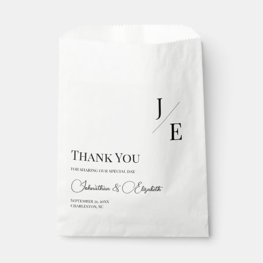 Minimalistische monogram bruiloft | Wit Bedankzakje (Voorkant)