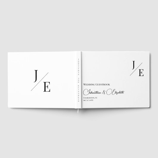Minimalistische monogram bruiloft | Wit Gastenboek (Volledig)