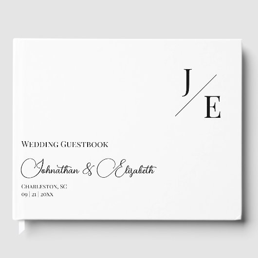 Minimalistische monogram bruiloft | Wit Gastenboek (Voorkant)