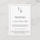 Minimalistische monogram bruiloft | Wit Informatiekaartje (Voorkant)