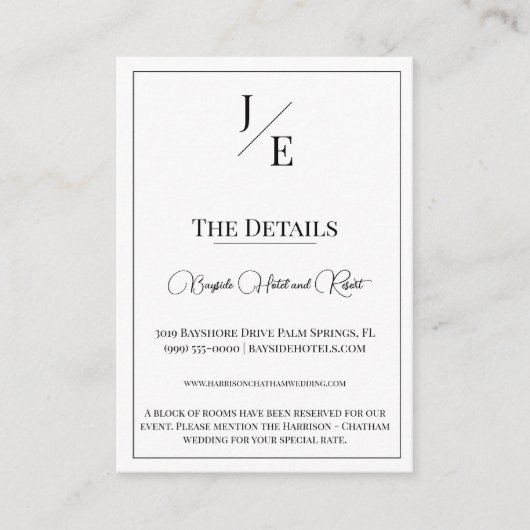 Minimalistische monogram bruiloft | Wit Informatiekaartje (Voorkant)