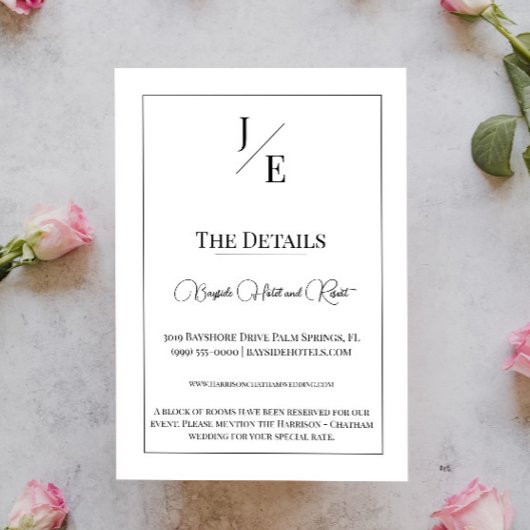 Minimalistische monogram bruiloft | Wit Informatiekaartje