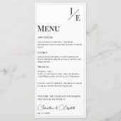 Minimalistische monogram bruiloft | Wit Menu (Voorkant)