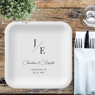 Minimalistische monogram bruiloft Wit Papieren Bordje