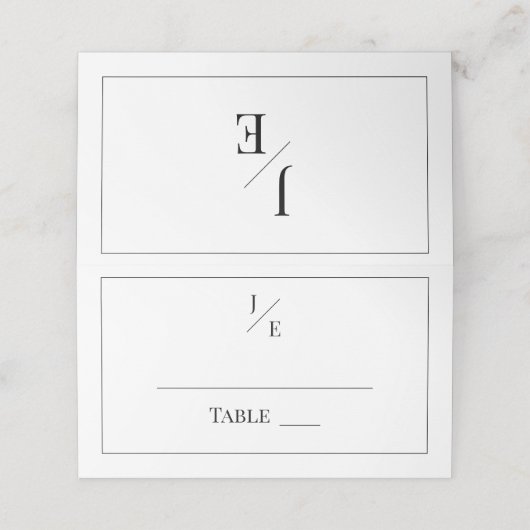 Minimalistische monogram bruiloft | Wit Plaatskaartje (Buitenkant ongevouwen)