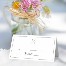 Minimalistische monogram bruiloft | Wit Plaatskaartje