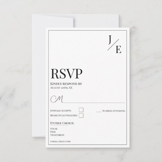Minimalistische monogram bruiloft | Wit RSVP Kaartje (Voorkant)