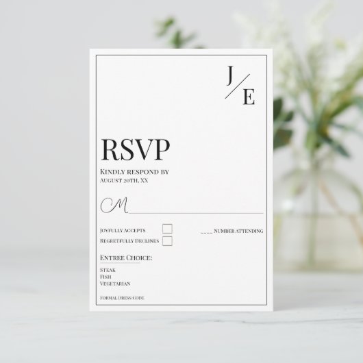 Minimalistische monogram bruiloft | Wit RSVP Kaartje (Staand voorkant)