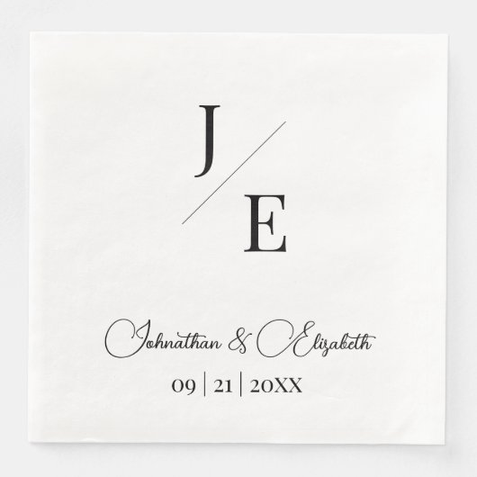 Minimalistische monogram bruiloft | Wit Servet (Voorkant)