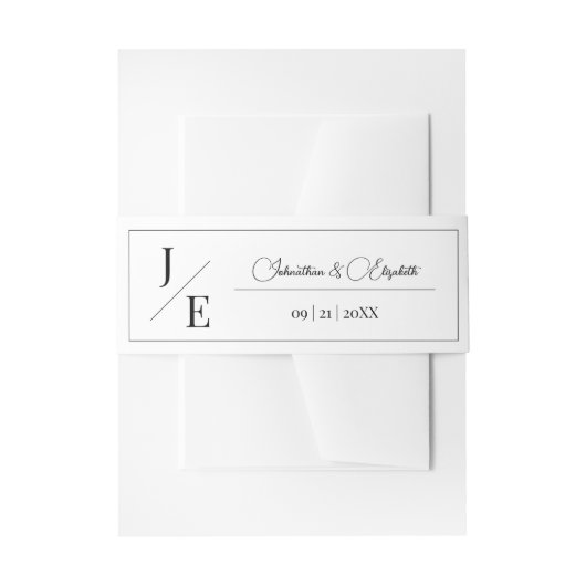 Minimalistische monogram bruiloft | Wit Uitnodigingen Wikkel (Voorkant Voorbeeld)