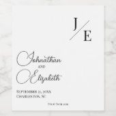 Minimalistische monogram bruiloft | Wit Wijn Etiket (Enkel label)