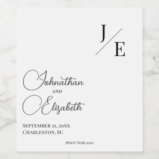 Minimalistische monogram bruiloft | Wit Wijn Etiket (Enkel label)