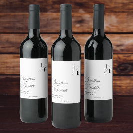 Minimalistische monogram bruiloft | Wit Wijn Etiket