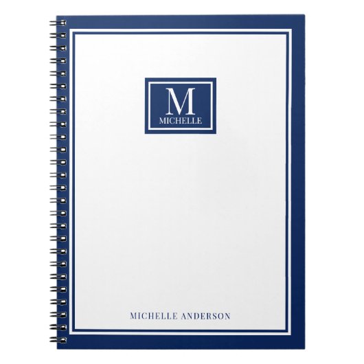 Minimalistische Monogram Chic Dubbele Rand Navybla Notitieboek (Voorkant)