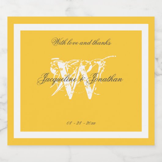 Minimalistische Monogram Chic Script Elegante Geel Sparkling Wijnetiket (Enkel label)
