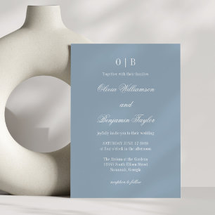Minimalistische Monogram Classic Dusty Blue Weddin Kaart
