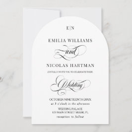 Minimalistische Monogram Classic White Wedding Kaart