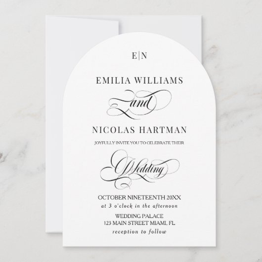Minimalistische Monogram Classic White Wedding Kaart (Voorkant)
