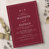 Minimalistische Monogram Cranberry Red Wedding Kaart