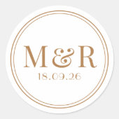 Minimalistische Monogram Datum Bruiloft Envelop Af Ronde Sticker (Voorkant)