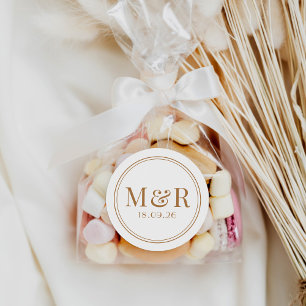 Minimalistische Monogram Datum Bruiloft Envelop Af Ronde Sticker